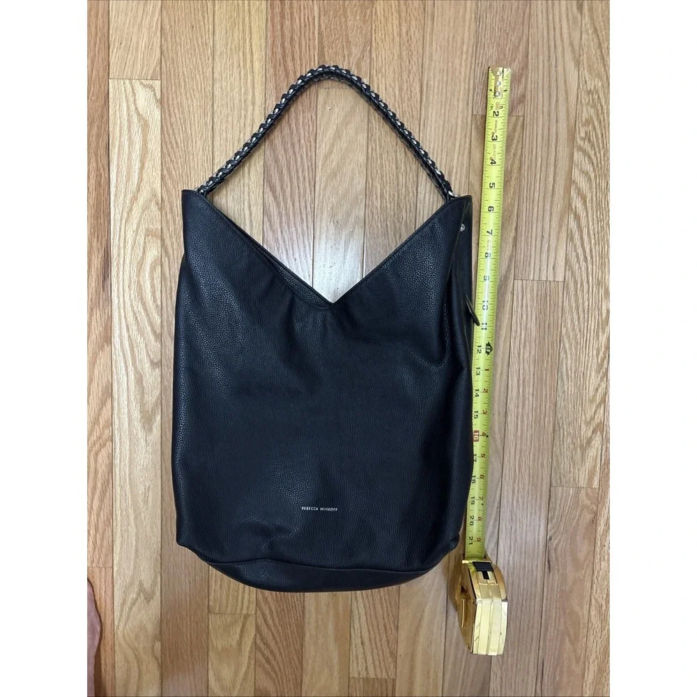 Rebecca Minkoff Black Leather Slouchy Hobo Bag Braided Metal Strap